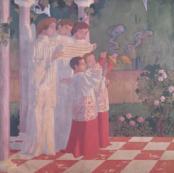 Exaltation of the Holy Cross and the Glorification of the Mass (left hand side of the central panel of an altarpiece from the Chapelle du College Sainte-Croix du Vesinet)